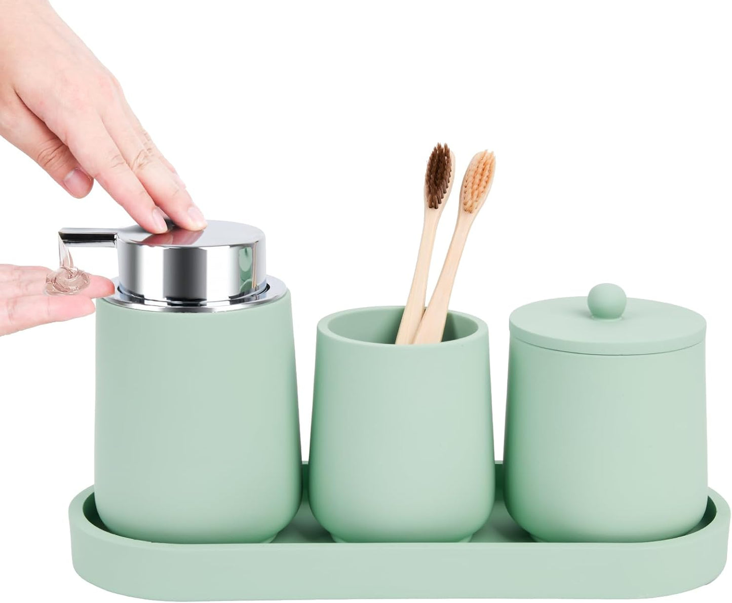 Black Bathroom Accessories Set - 4 Pcs Bathroom Accessory Sets with Toothbrush Holder.Lotion Soap Dispenser.Qtip Holder Dispensr & Vanity Tray.Bathroom Countertop Vanity Oganizer - Matte Black