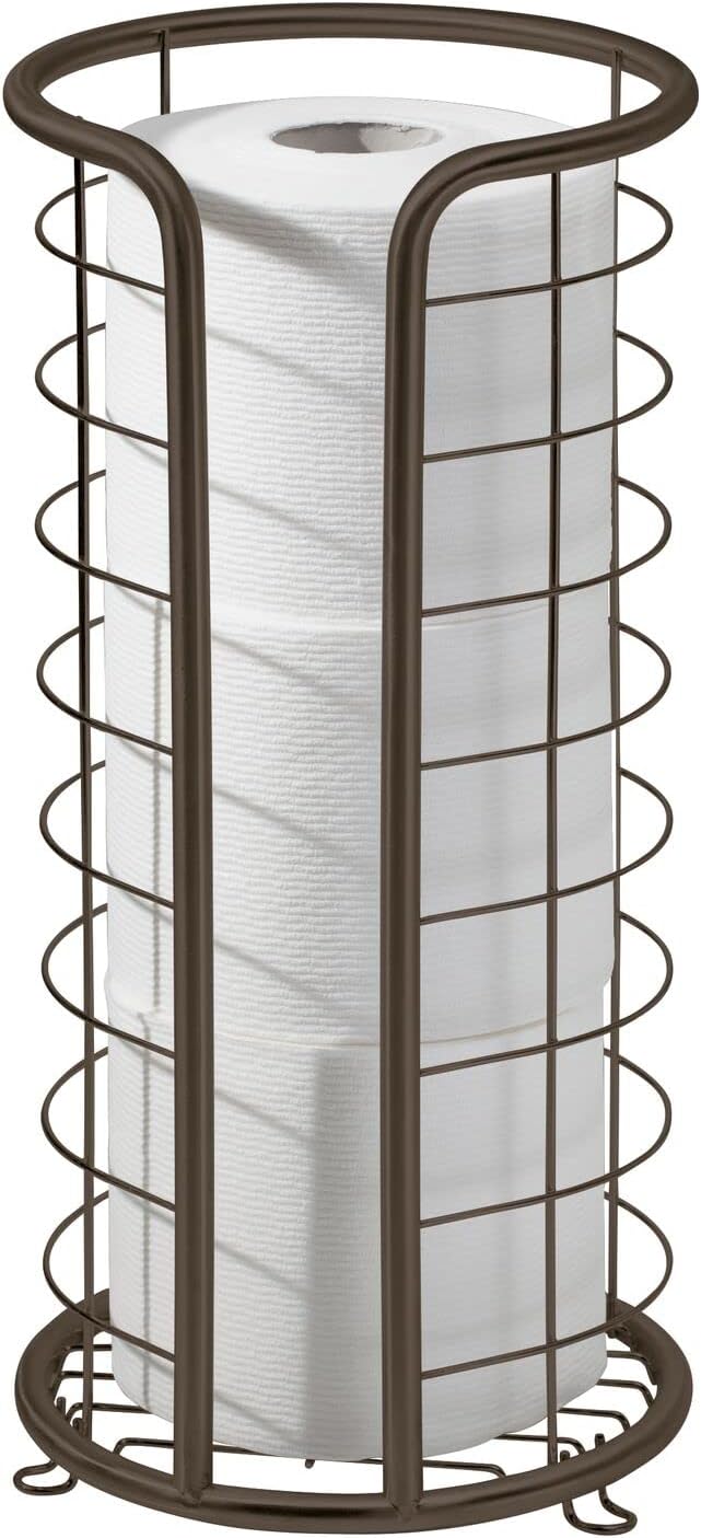 mDesign Metal Toilet Paper Holder Stand - Storage Reserve for 3 Rolls of Toilet Tissue - Freestanding Toilet Paper Holder - Stylish Bathroom Floor Toilet Paper Stand - Omni Collection - Satin