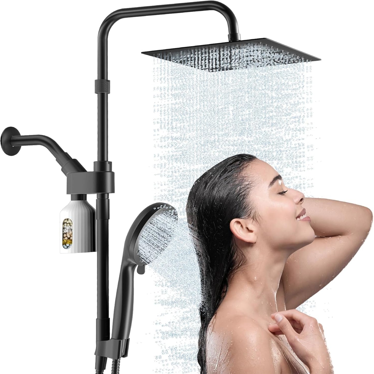 MIAOHUI High Pressure Rain Shower Head with 7 Settings Handheld Spray. Dual Shower Heads with Handheld Spray Combo. 10 Inch Luxury Rainfall Shower Head and Handle Set with Filter (Chrome)