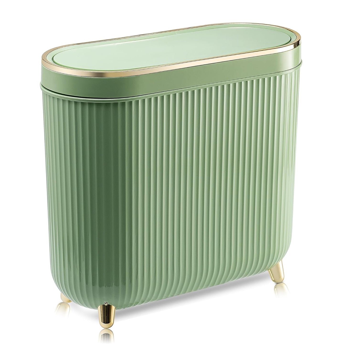 Bathroom Trash Can with Lid 3.2 Gallon Narrow Trash Can Small Plastic Trash Bin 12 Liter with Press Type Lid for Bedroom Bathroom. Mint Green