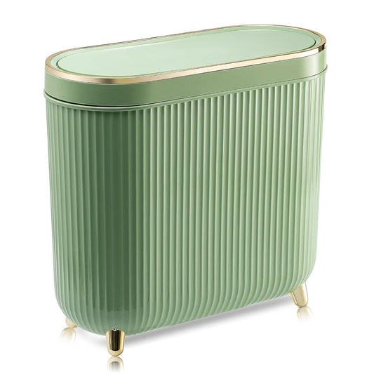 Bathroom Trash Can with Lid 3.2 Gallon Narrow Trash Can Small Plastic Trash Bin 12 Liter with Press Type Lid for Bedroom Bathroom. Mint Green